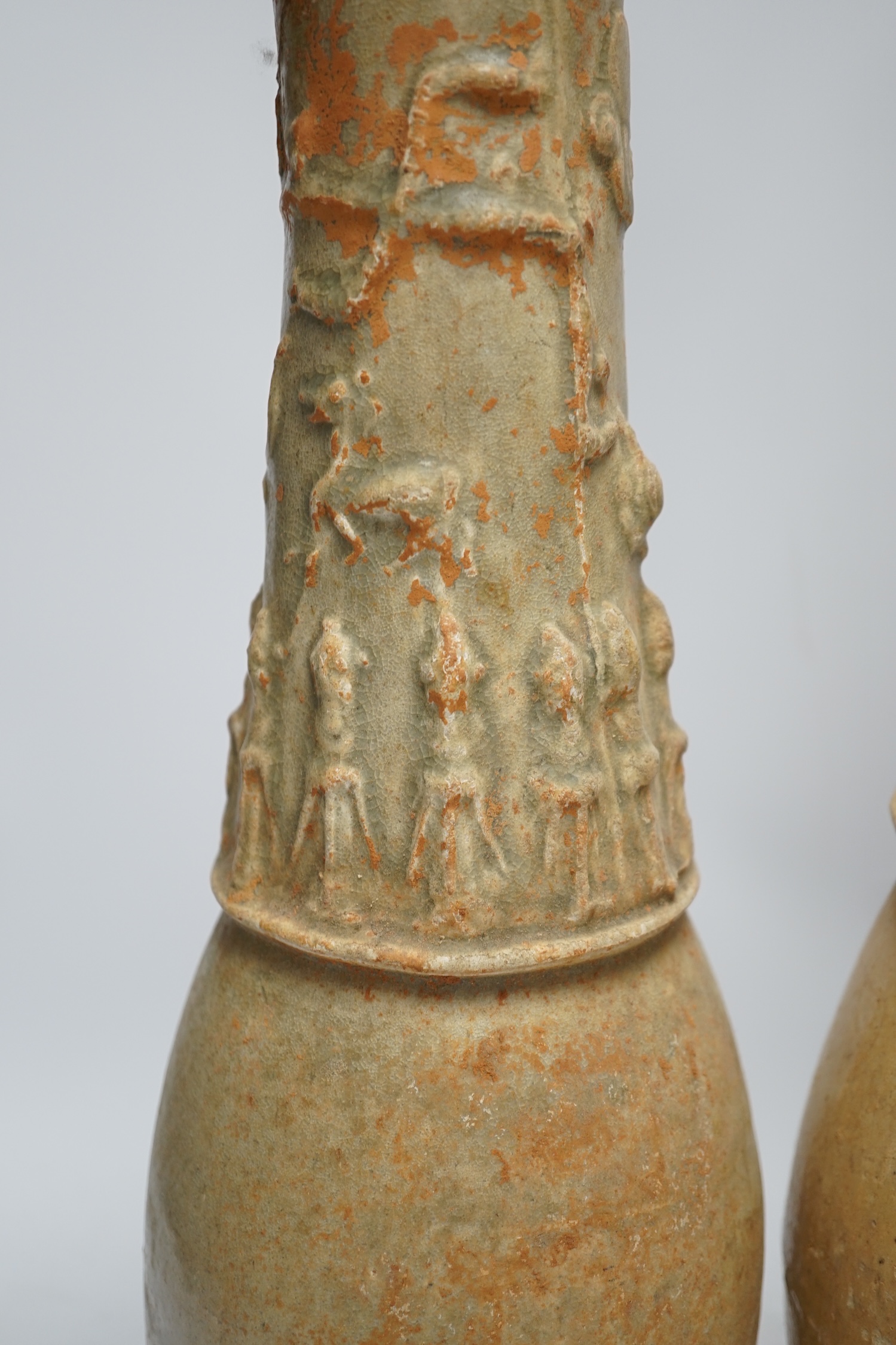 Two large Chinese qingbai funerary jars, Song dynasty, tallest 52cm high